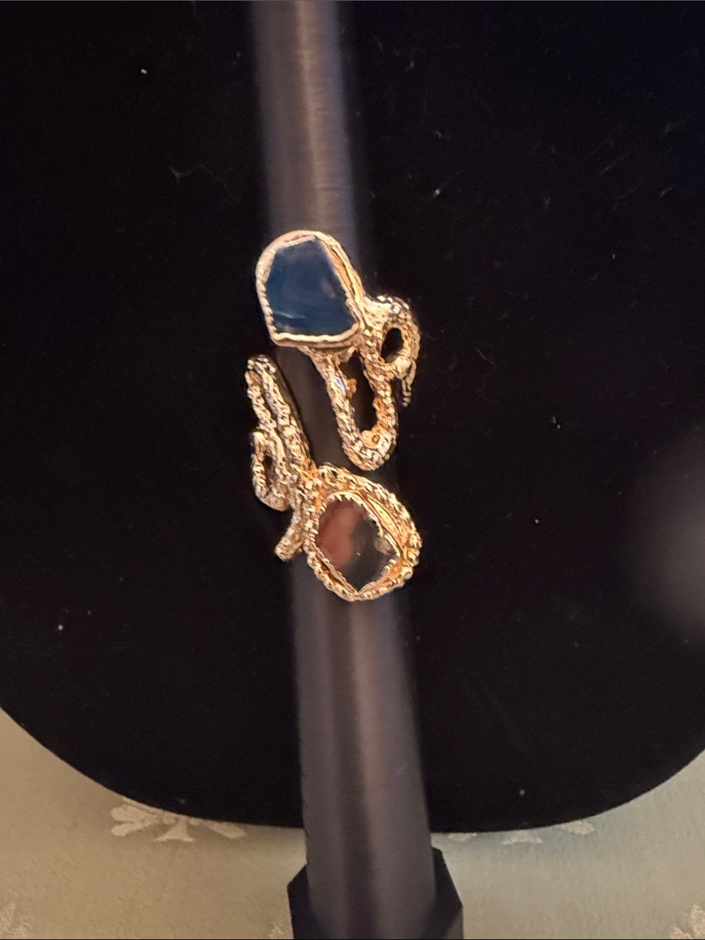 Gold-Tone Blue Stone Open Snake Ring - Women's Fashion Jewelry